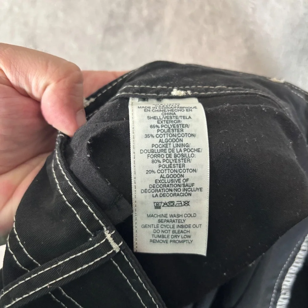 True Religion Mens Black White Contrast Stitch Cargo Pants 36x31 Rave Goth Y2K